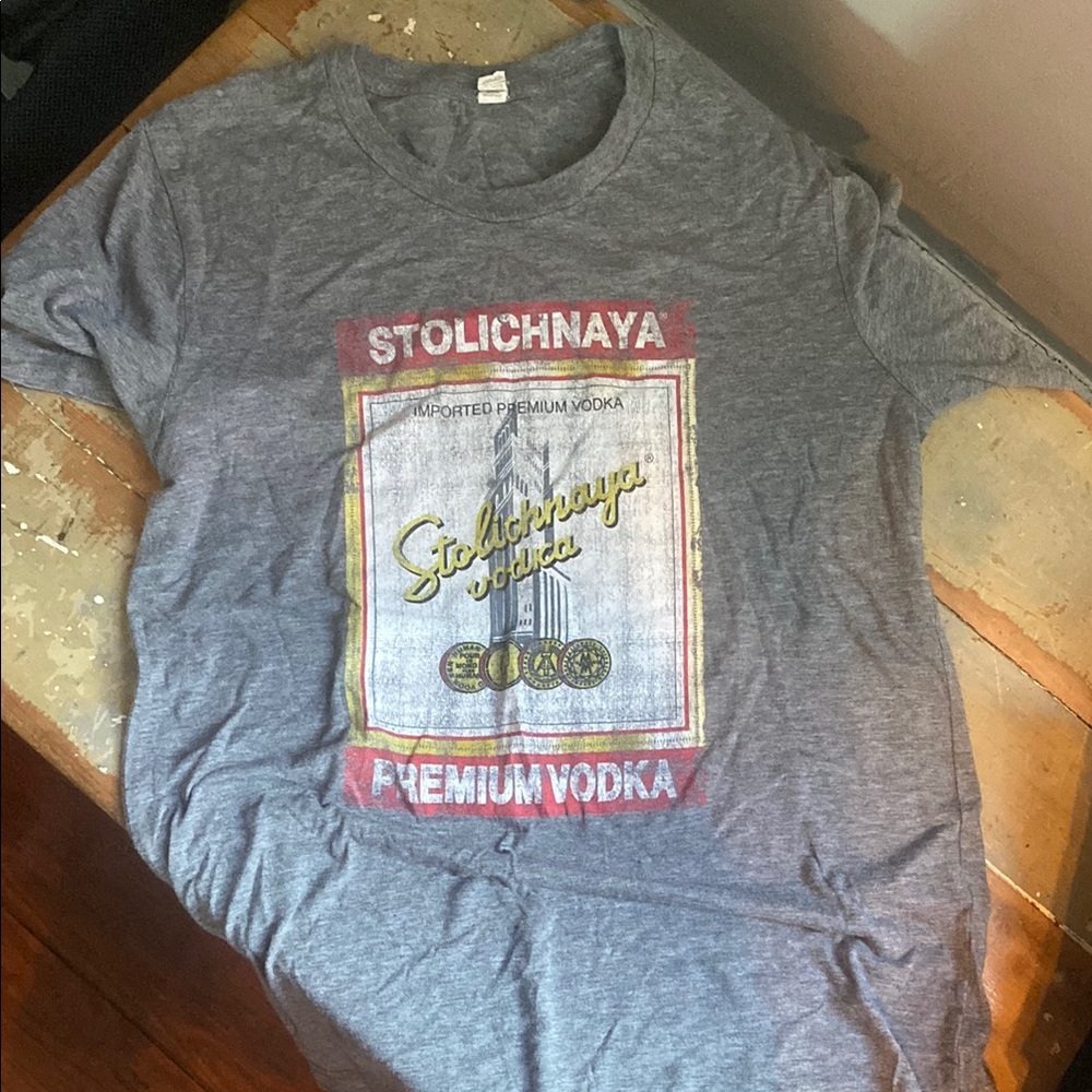 Gray Stolichnaya Vodka Graphic T-Shirt